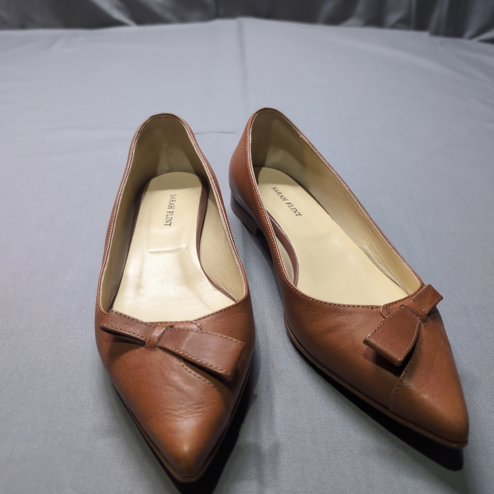 Sarah Flint Womens Brown Leather Flats Natalie Bow Detail Italy Leather Size 38